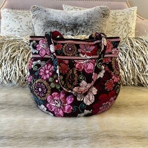 VERA BRADLEY Mod Pink 2007 Morgan Shoulder Bag 2 Handle Brown Pink Floral 70s